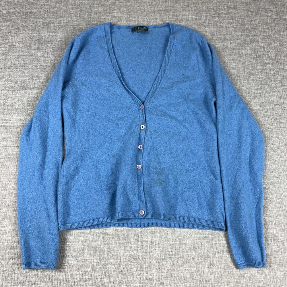 Griffen Cashmere Cardigan Womens L Blue 100% Cashmere V-Neck Lightweight